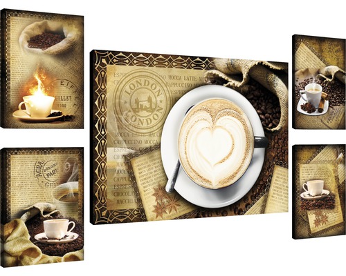 Leinwandbild Kaffee 5er-Set 115,6x64,8 cm