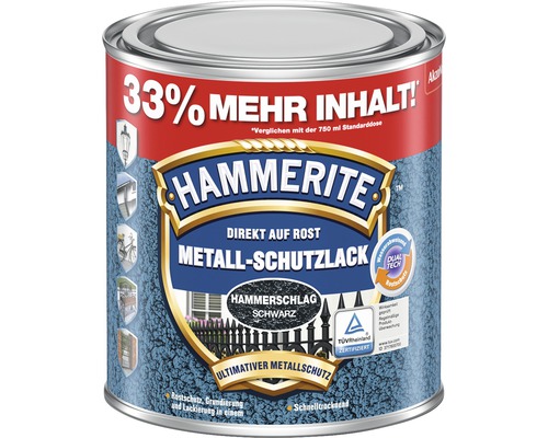 HAMMERITE Hammerschlaglack Effektlack Schwarz 1 l (33 % mehr Inhalt!)