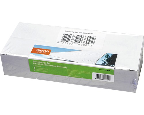 Verpackung eines Befestigungssets für dreieckige Sonnensegel aus Edelstahl
