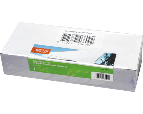 Verpacktes Befestigungsset für ein dreieckiges Sonnensegel