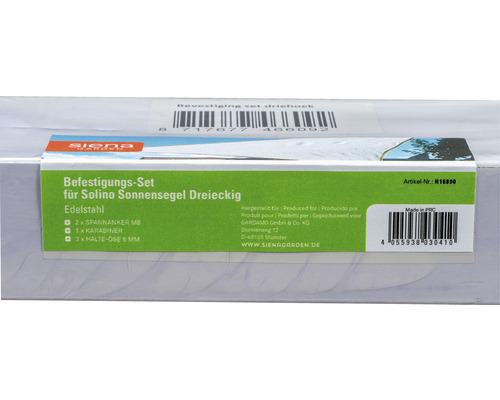 Befestigungsset für dreieckiges Solino Sonnensegel aus Edelstahl