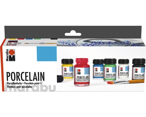 Marabu Porzellanfarbe Set mit Pinsel und verschiedenen Farben