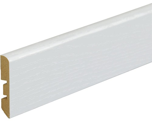 Sockelleiste Hochglanz weiß strukturiert 10x58x2600 mm Weiße Sockelleiste aus Holz