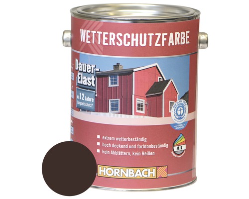HORNBACH Holzfarbe Wetterschutzfarbe dunkelbraun 2,5 L Wetterschutzfarbe im Metalleimer mit Hornbach Logo