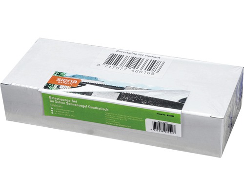 Befestigungsset für Solino Sonnensegel Quadratisch aus Edelstahl in einer Verpackung