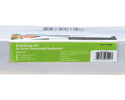 Befestigungsset für Solino Sonnensegel Quadratisch aus Edelstahl, inklusive Spannanker, Karabiner und Halteösen