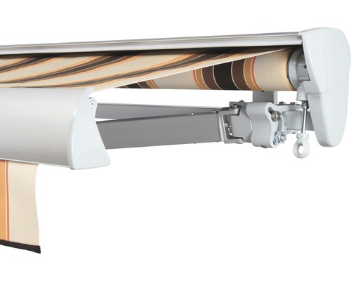 SOLUNA Halbkassettenmarkise Classic 4x3,5 Stoff Dessin 0842 Gestell E6EV1 silber eloxiert Antrieb rechts inkl. Kurbel
