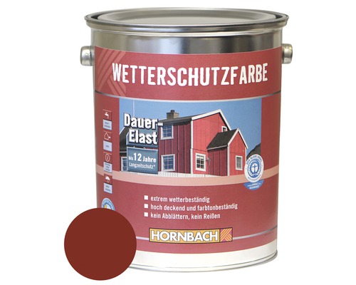 HORNBACH Holzfarbe Wetterschutzfarbe schwedenrot 5 L Eimer Wetterschutzfarbe mit Farbbeispiel