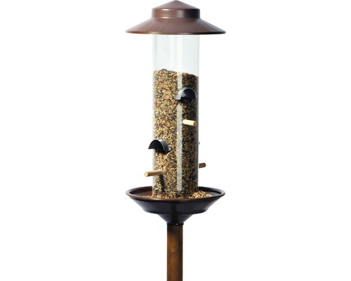 Vogelfutterspender mit Ständer und durchsichtigem Futterbehälter