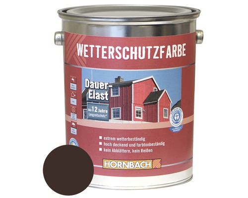 HORNBACH Holzfarbe Wetterschutzfarbe dunkelbraun 5 L Dose Wetterschutzfarbe mit Farbbeispiel