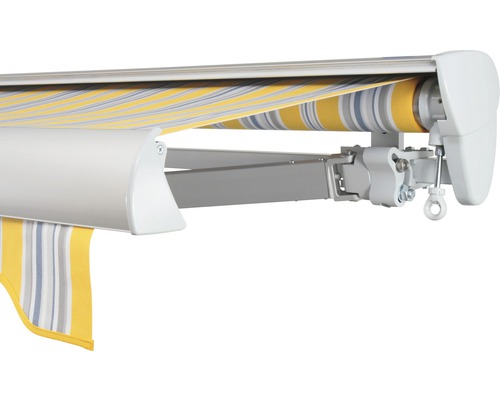 SOLUNA Halbkassettenmarkise Classic 4x1,5 Stoff Dessin 6292 Gestell E6EV1 silber eloxiert Antrieb rechts inkl. Kurbel