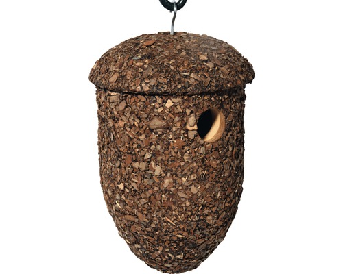 Vogelhaus aus Kork mit runder Öffnung zum Aufhängen