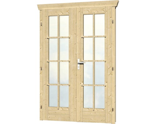 Doppeltür für Gartenhaus 45 mm SKAN HOLZ vollverglast 117,5x186,5 cm natur