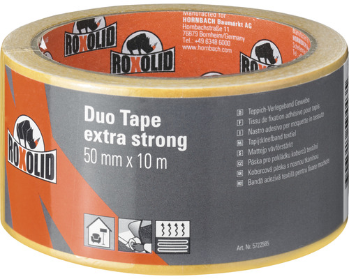 ROXOLID Duo Tape extra strong Doppelseitiges Klebeband Teppichgewebeband braun 50 mm x 10 m-0