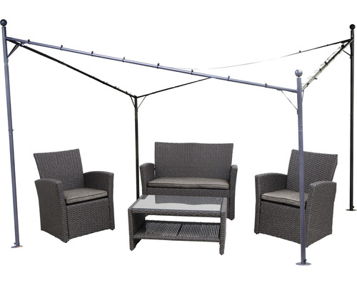 Gartenlounge-Set mit Pavillon, bestehend aus Sofa, zwei Sesseln und Tisch