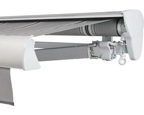 SOLUNA Halbkassettenmarkise Classic 2,5x2 Stoff Dessin A131 Gestell E6EV1 silber eloxiert Antrieb rechts inkl. Kurbel