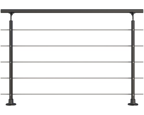 Geländer-Komplettset Pertura Aluminium anthrazit mit fünf Edelstahlstäben für Bodenmontage B: 1.50 m