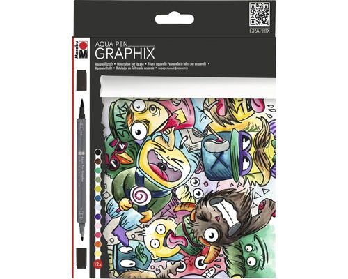 Marabu Aqua Pen Graphix Mega Mash Aquarellstifte 12er-Set