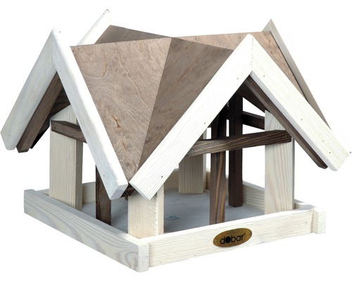Vogelfutterhaus mit Antikfinish 37x37x30 cm weiß lasiert Vogelhaus aus Holz mit überdachtem Futterplatz