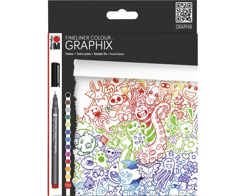 Marabu Fineliner Colour Graphix Doodle Supreme 12er-Set Marabu Fineliner Colour Graphix Stifte Set mit zwölf Stiften und Mustern