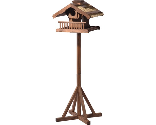 Vogelfutterhaus XXL inkl. Ständer & Apfelpicker 54x53x38,5 cm Vogelhaus aus Holz mit Strohdach auf einem Ständer