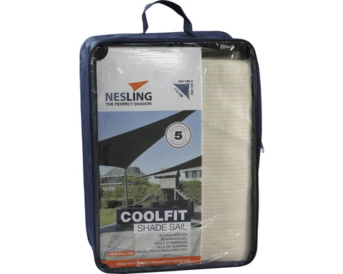 Nesling Dreiecksonnensegel 5,0 x 5,0 x 7,1 m,HDPE 285 g/m² wind- und wasserdurchlässig, offwhite