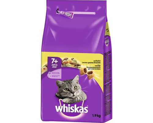 Katzenfutter trocken, Whiskas 7+ mit Huhn 1,9 kg