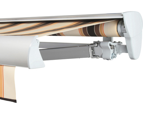 SOLUNA Halbkassettenmarkise Classic 4x3,5 Stoff Dessin 0842 Gestell E6EV1 silber eloxiert Antrieb rechts inkl. Motor, Wandschalter