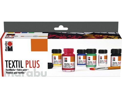 Marabu Textil Plus Stoffmalfarben Set mit Farbtönen und Pinsel