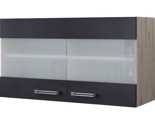 Flex Well Hängeschrank mit Glastür Santo BxTxH 100 x 32 x 55 cm anthrazit matt zerlegt Anschlag links rechts 00011038