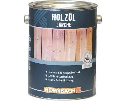 Dose Hornbach Holzöl Lärche zur Holzpflege, wasserabweisend und schützend vor Austrocknung.