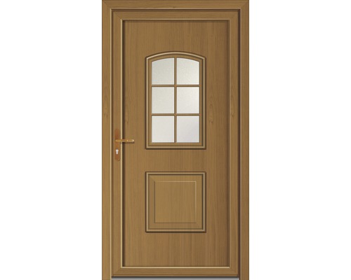 Holztür mit Glaseinsatz und Türgriff