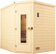 Holzsauna mit Glastür und Steuerungselement