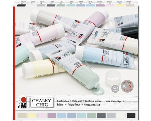 Marabu Chalky Chic Kreidefarbe im Set mit zwölf Tuben à 100 ml