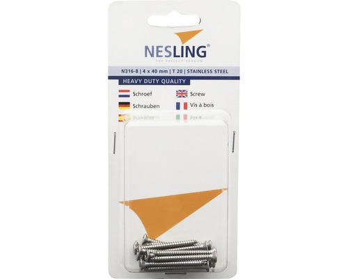 Nesling Schrauben 4 x 40 Millimeter, T20, aus Edelstahl, schwere Ausführung in Verpackung