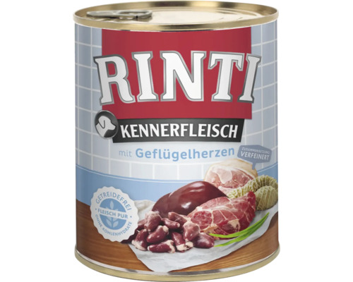 Hundefutter nass RINTI Geflügelherzen pur 800 g