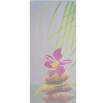 Bambusvorhang mit Blumen- und Steinmotiv
