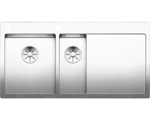 Edelstahlspüle mit zwei Becken und Abtropffläche