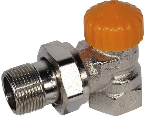 Heimeier Thermostatventil-Unterteil Eclipse Eckform 3/4 Zoll nickel 3931-03.000 Eckventil aus Metall mit orangem Griff