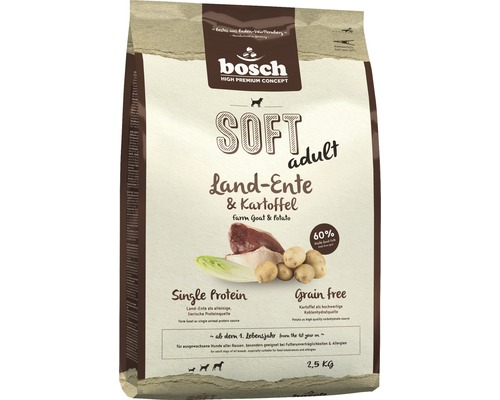 Hundefutter trocken Bosch adult Soft Ente 2,5 kg Bosch Soft Adult Landente und Kartoffel Hundefutter in einer 2,5 Kilogramm Packung