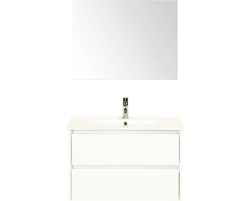 Badmöbel-Set Sanox Dante BxHxT 81 x 170 x 46 cm Frontfarbe weiß hochglanz mit Waschtisch Keramik weiß und Keramik-Waschtisch Spiegel Waschtischunterschrank