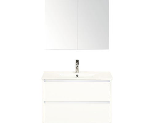 Badmöbel-Set Sanox Dante BxHxT 81 x 170 x 46 cm Frontfarbe weiß hochglanz mit Waschtisch Keramik weiß