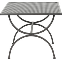 Quadratischer Gartentisch mit Metallgestell und gewebter Tischplatte