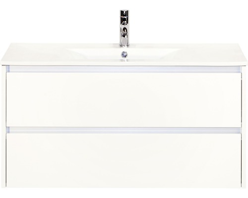 Badmöbel-Set Sanox Dante BxHxT 101 x 52 x 46 cm Frontfarbe weiß hochglanz mit Waschtisch Keramik weiß
