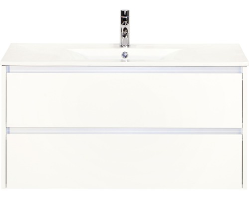 Badmöbel-Set Sanox Dante BxHxT 101 x 52 x 46 cm Frontfarbe weiß hochglanz mit Waschtisch Keramik weiß Badmöbel-Set Sanox Dante BxHxT 101 x 52 x 46 cm Frontfarbe weiß hochglanz mit Waschtisch Keramik weiß