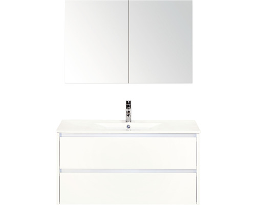 Badmöbel-Set Sanox Dante BxHxT 101 x 170 x 46 cm Frontfarbe weiß hochglanz mit Waschtisch Keramik weiß