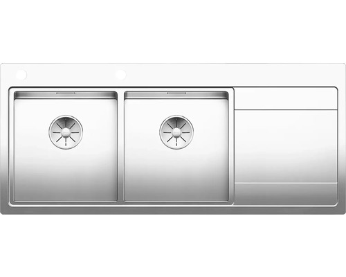 Spüle aus Edelstahl mit zwei Becken und Abtropffläche