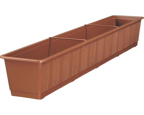 Blumenkasten geli Standard Kunststoff 100x17x14 cm terracotta Langer Pflanzkasten mit Holzstruktur für den Außenbereich