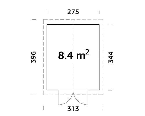 Grundrisszeichnung mit den Maßen 275 x 396 cm und einer Fläche von 8,4 Quadratmetern