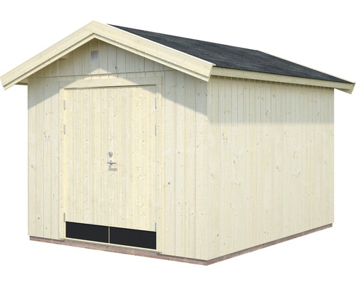 Gartenhaus aus Holz mit Satteldach und Tür